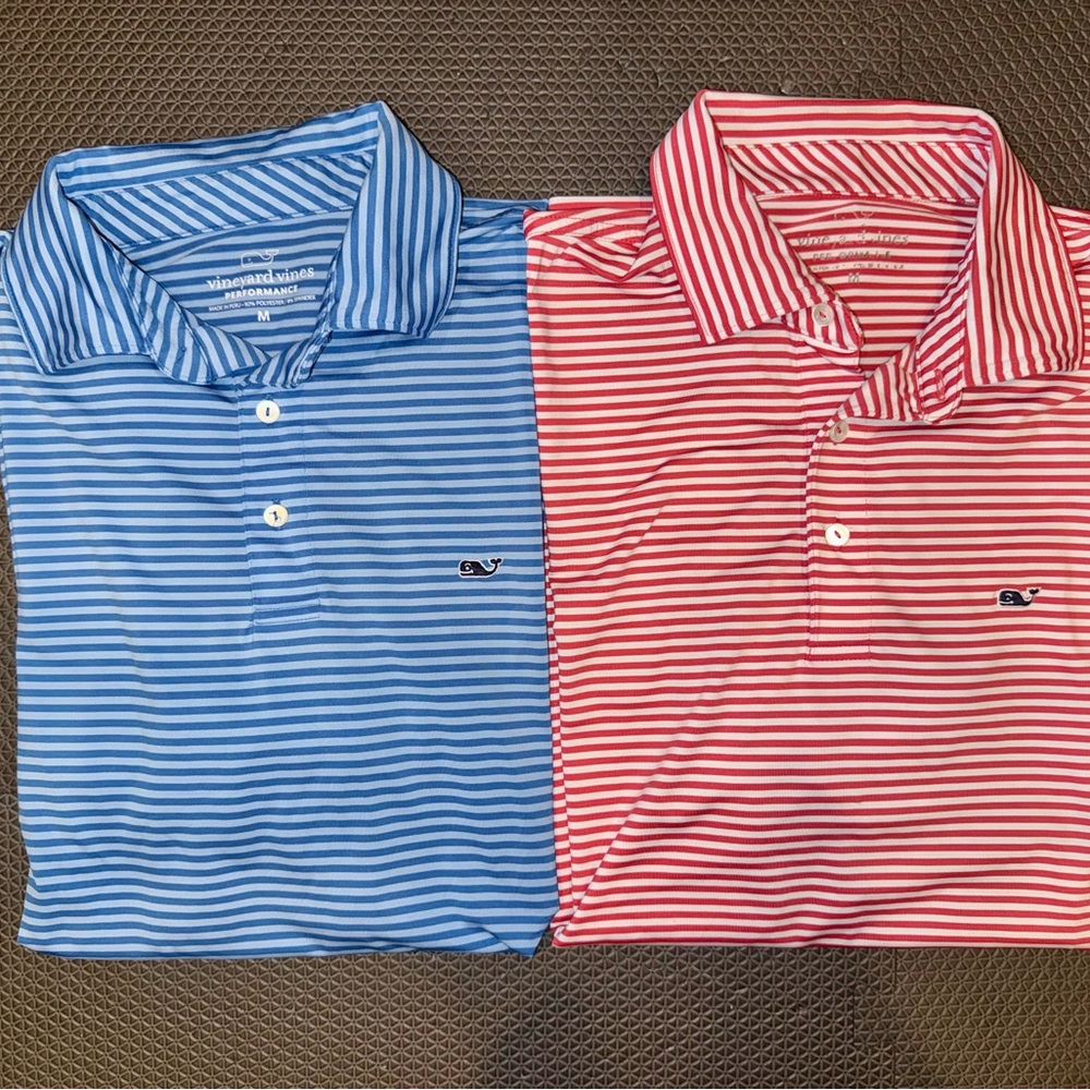 Vineyard Vines Blue and Red Golf Polo Shirts with Stripes